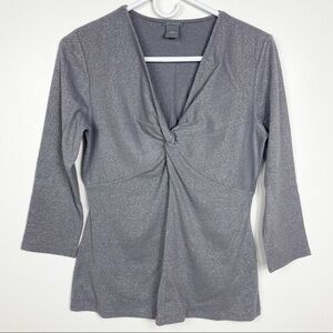Ann Taylor Metallic Twist Front 3/4 Sleeve Top